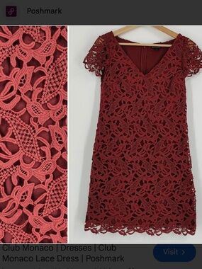 Club Monaco Burgundy Lace Short-Sleeve Shift Dress